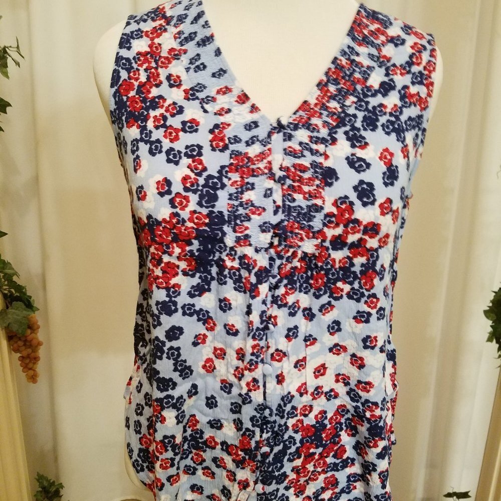 Liz Claiborne blue red white flowers tank top L